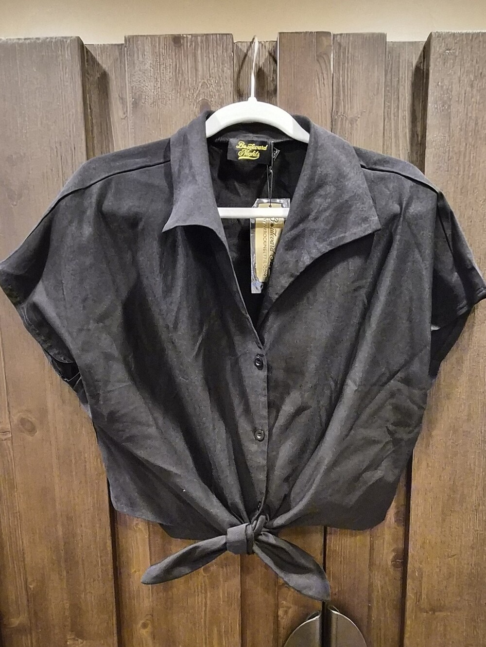 Black Button-Front Tie-Waist Crop Top